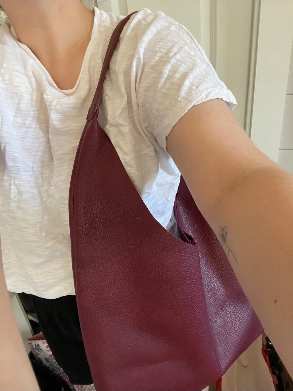 Anthropologie Burgundy Pebbled Leather Hobo Bag